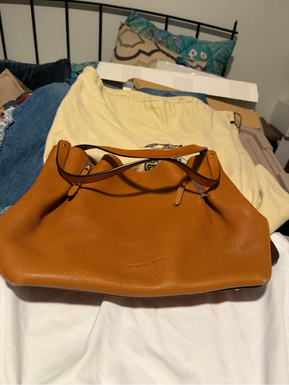 BURBERRY Brown Leather And House Check Canvas Medium Maidstone Tote Bag - Picture 2 of 14
